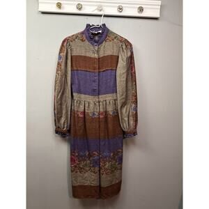Christyne‎ Forti Vintage Dress Womens Medium Striped Floral Modest Button front